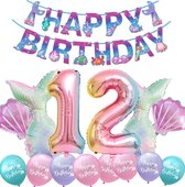 Snoes - Ballon en aluminium numéroté - Ballon 12 ans - Mega paquet sirène sirène comprenant guirlande - Anniversaire - Fille - Anniversaire fille - Happy anniversaire - Anniversaire 12 ans