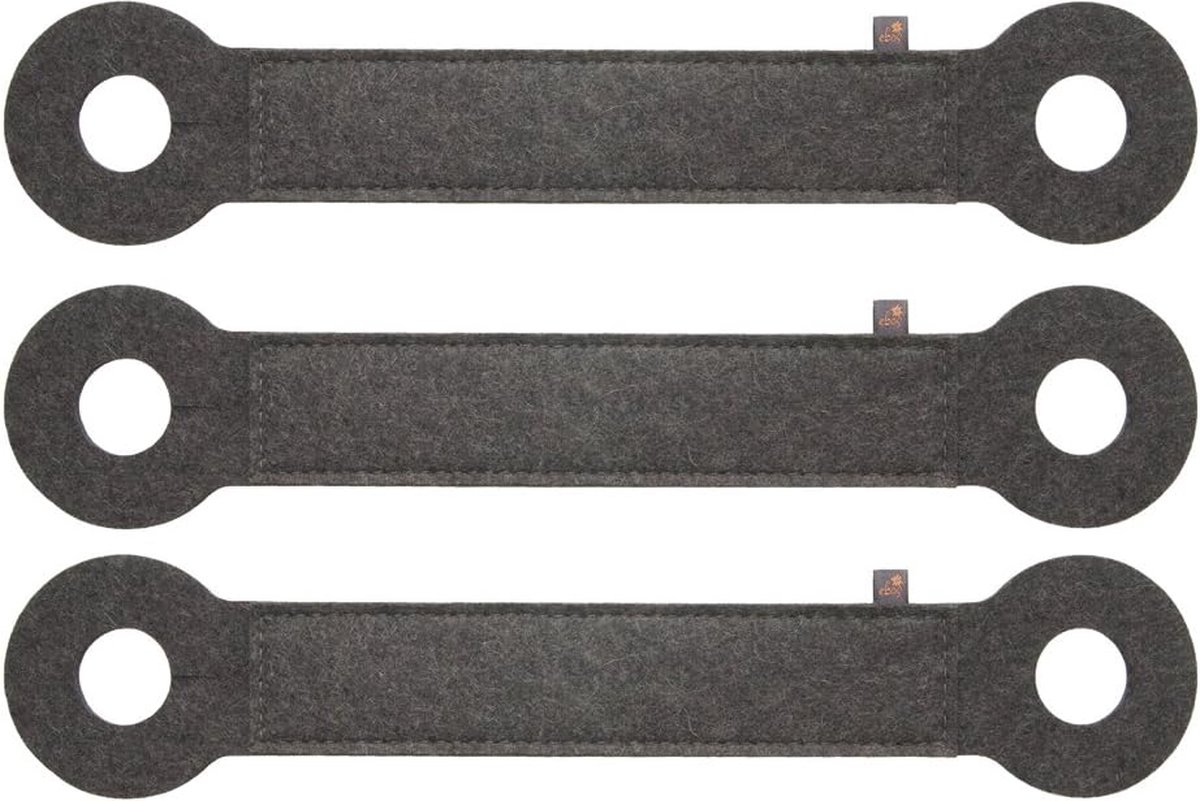 Deurstopper set van 3 gemaakt van wolvilt ✓ beschermt vingers en Deuren ✓ 100% wolvilt | klembescherming / deurkoord, deurstopper, vilttapes voor opknoping | Deurkussens voor alle deurkrukken (donkergrijs)