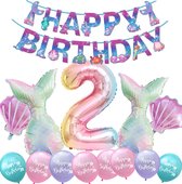 Snoes - Ballon en aluminium numéroté - Ballon 2 ans - Mega paquet sirène sirène comprenant guirlande - Anniversaire - Fille - Anniversaire fille - Happy anniversaire