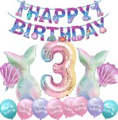 Snoes - Ballon en aluminium numéroté - Ballon 3 ans - Mega paquet sirène sirène comprenant guirlande - Anniversaire - Fille - Anniversaire fille - Happy anniversaire - 3 ans