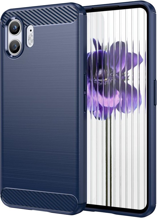 Coque pour téléphone Nothing (2) - Coque en gel TPU MobyDefend - Métal brossé + aspect carbone - Blauw - Coque pour téléphone portable - Coque pour téléphone adaptée à : Nothing Phone (2)