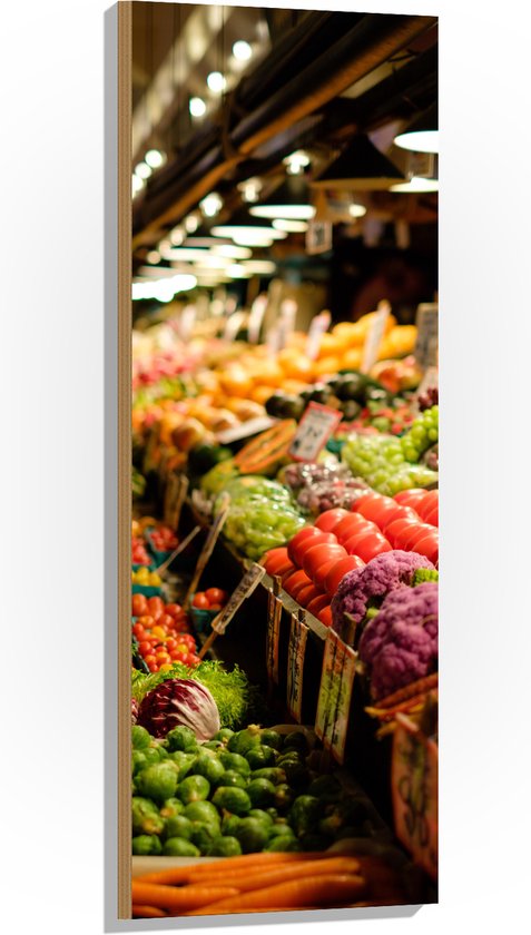 Hout - Markt - Eten - Groente - Fruit - Kleuren - 40x120 cm - 9 mm dik - Foto op Hout (Met Ophangsysteem)