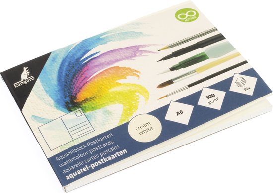 Bloc aquarelle Kangaro - cartes postales - A6 - 15 feuilles - papier aquarelle 300 grammes - K-5370