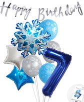 Cijferballon 7 Blauw - Frozen - Ijssterren - Ballonnen Pluspakket - Slinger Feestvieren - Verjaardag Snoes