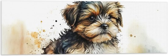 Vlag - Waterverf Tekening van Bruin met Zwarte Puppy - 90x30 cm Foto op Polyester Vlag