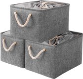 Set van 3 opbergdozen met deksel 42 x 32 x 26 cm stoffen opvouwbare dozen met trekkoord deksel en 2 handvatten stoffen doos Cube grijs