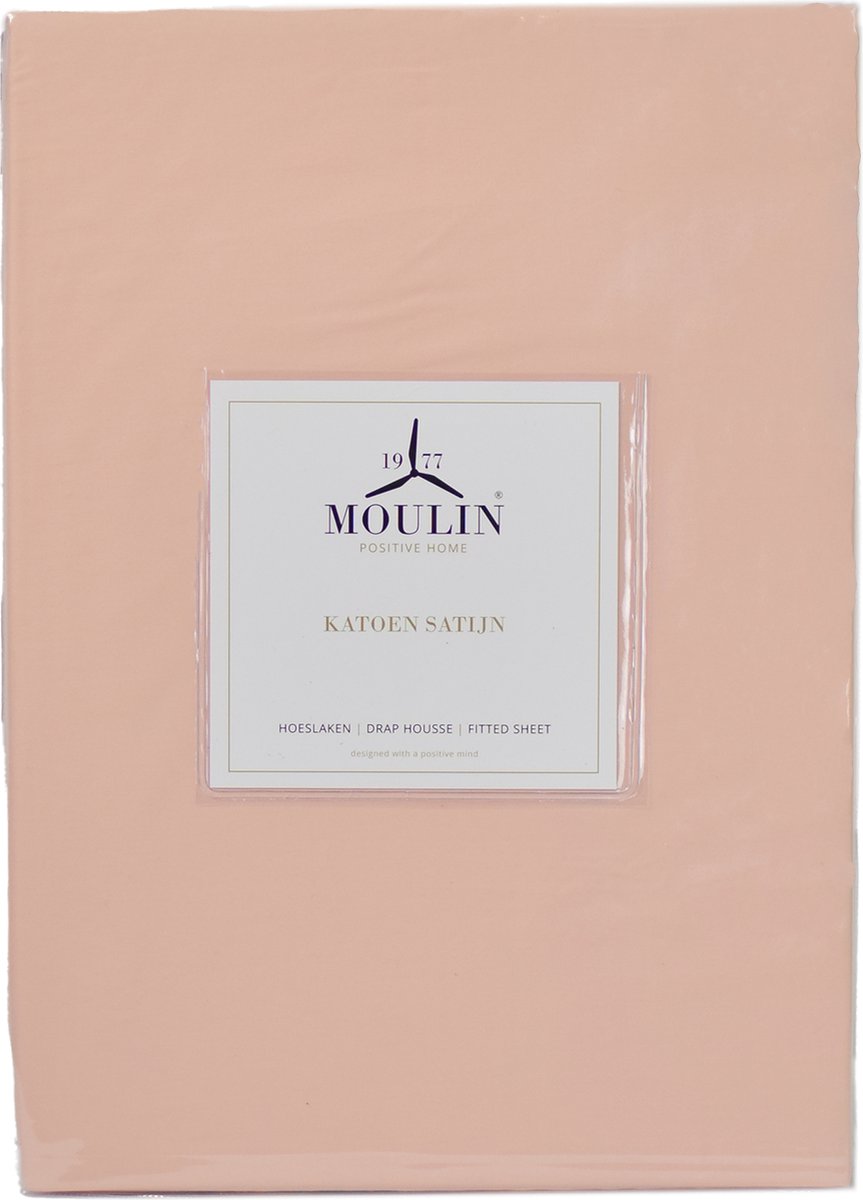 Moulin - Hoeslaken - Katoen - Satijn - 90 x 200cm - Soft Pink - Hoek 40 cm