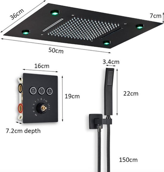 Inbouw Mat zwart Silhouet HS 1 - Inbouw douche thermostaat systeem