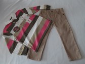 Ensemble - Lange broek + Polo - Jongens - Beige , ecru , bruin , roze - 2 jaar 92