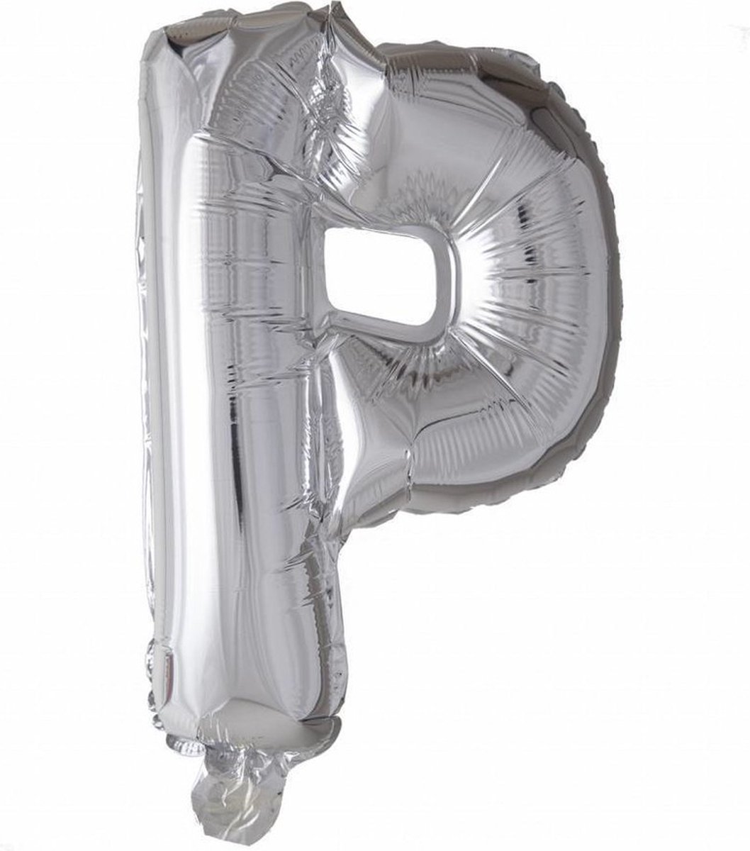 Folieballon zilver letter 'P' met rietje