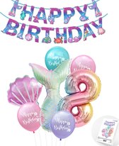 Snoes - Cijfer ballon 8 Regenboog - Zeemeermin - Plus Ballonnen Pakket - Verjaardag Slinger Mermaid