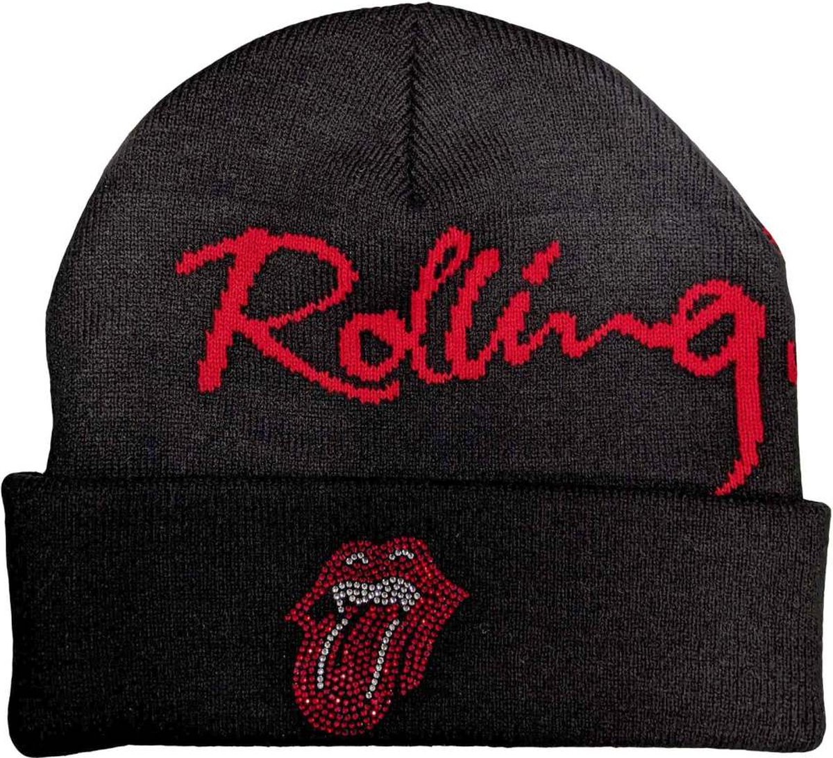 The Rolling Stones - Embellished Classic Tongue Beanie Muts - Zwart
