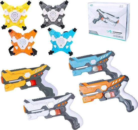 StarWarrior Lasergame Laserguns Geel , Wit , Oranje , Blauw met levensvesten - 4 Stuks