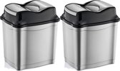 2x poubelle argent / noir / poubelle plastique 28 litres - poubelles / poubelles - poubelles de bureau / cuisine