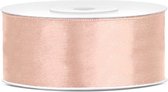 1x Hobby/decoratie perzik roze satijnen sierlint 2,5 cm/25 mm x 25 meter - Cadeaulinten satijnlinten/ribbons - Perzik roze linten - Hobbymateriaal benodigdheden - Verpakkingsmaterialen