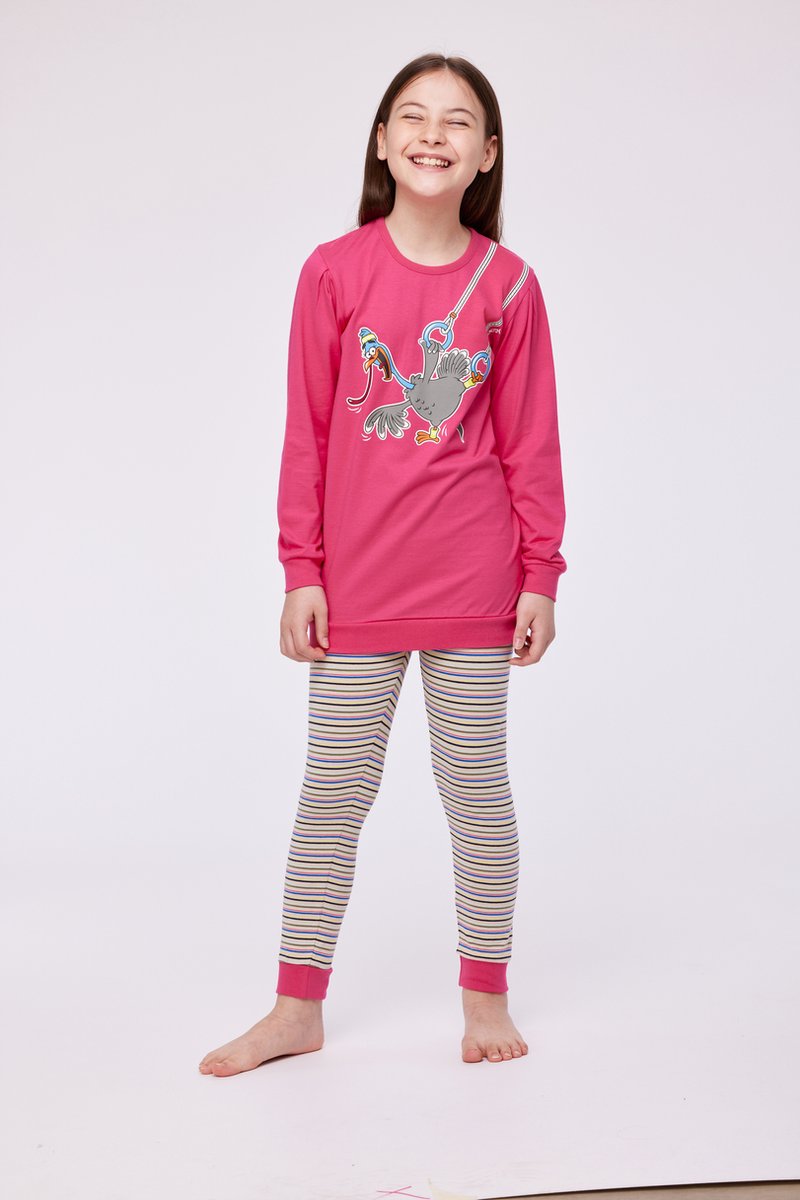 Woody pyjama meisjes - kalkoen - fuchsia - 232-10-POP-S/388 - maat 176