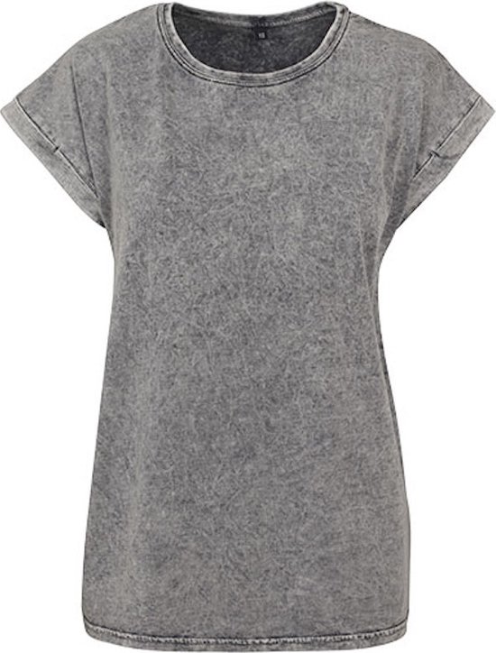 Build your Brand Ladies´ Acid Washed Extended Shoulder Tee BY053 - Grey Black - 5XL