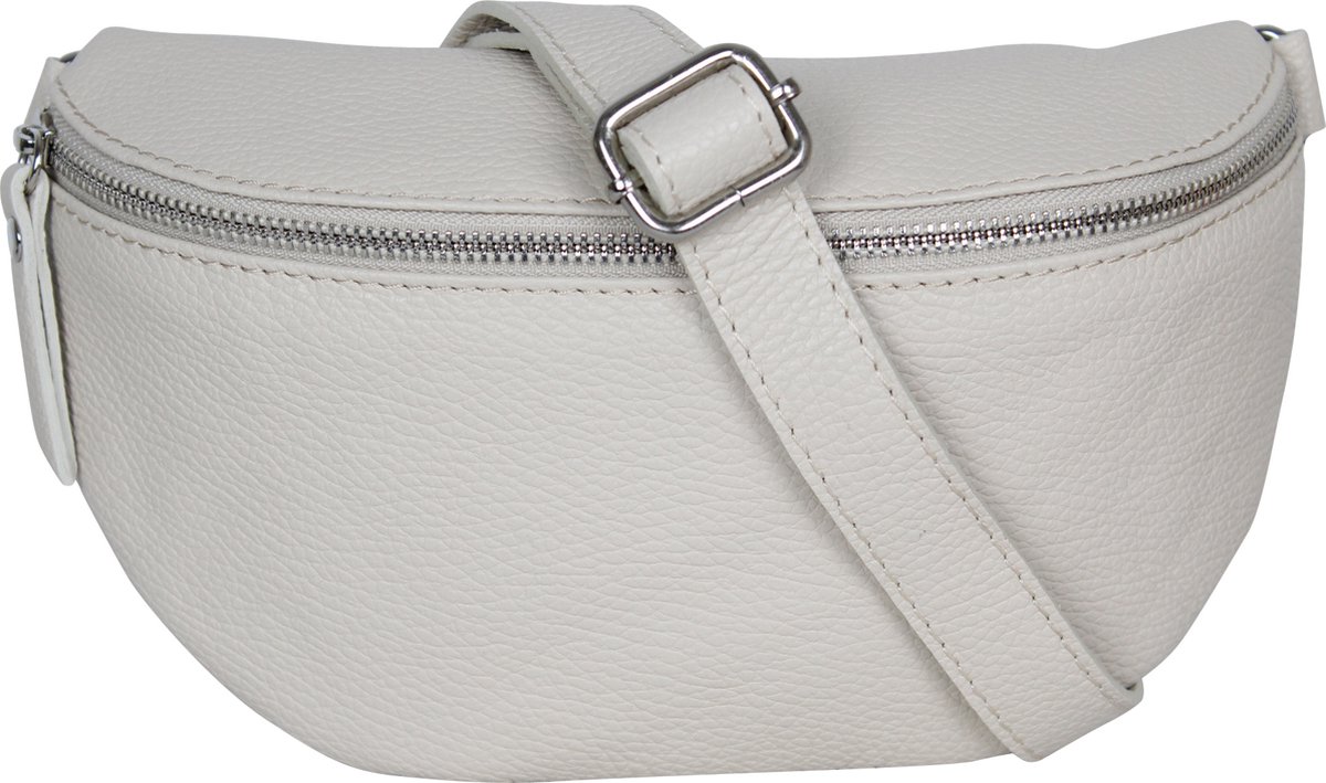 AmbraModa GLX1 - kleine heuptas buiktas crossbodytas, ideaal voor vakantie, reizen, uitgaan gemaakt van echt leer. Beige crème