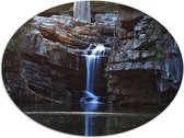 Dibond Ovaal - Water - Waterval - Bomen - Stenen - 80x60 cm Foto op Ovaal (Met Ophangsysteem)