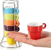 6x tasses à expresso en céramique - Tasses à moka avec base chromée - Petites tasses à café pour expresso, moka et cappuccino (06 pièces - orange/violet/rouge/vert/bleu/jaune)