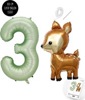 Snoes - Bambi Basis ballon set XXL Cijferballon Olijf Nude 3 - Lief Hert + Cijfer Ballon 3 Jaar - Helium Geschikt