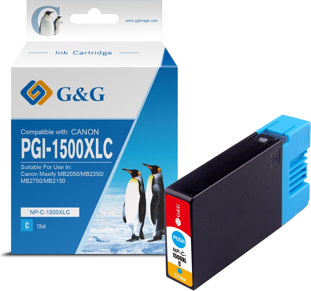 G&G Inktcartridge vervangt Canon PGI-1500C XL Compatibel Cyaan NP-C-1500XLC 1C1500C
