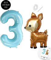Snoes - Bambi Basis ballon set XXL Cijferballon Baby Blue 3 - Lief Hert + Cijfer Ballon 3 Jaar - Helium Geschikt