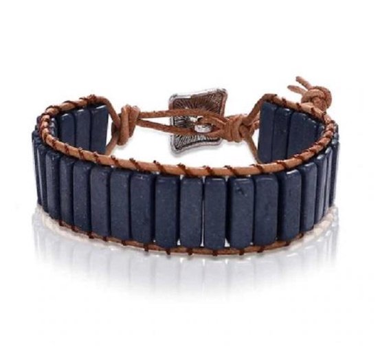 Sorprese armband - Chakra - armband heren - leer - blauw - zilverkleurige sluiting - 17 cm - cadeau - Model J