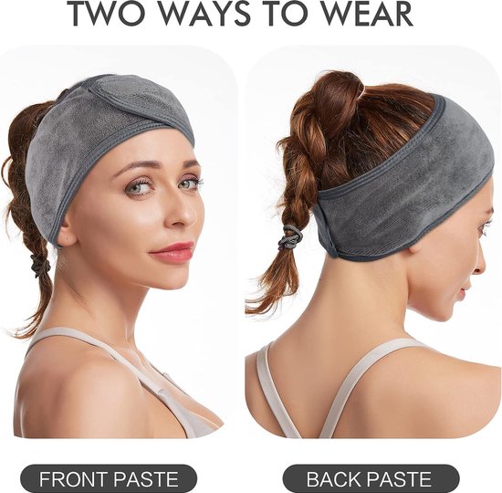 Queta haarband voor make-up, cosmetische hoofdband badstof, verstelbare haarbeschermingsband met klittenband 3 pack (Zwart wit roze