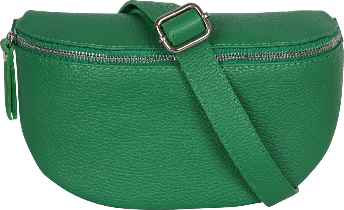 AmbraModa GLX1 - kleine heuptas buiktas crossbodytas, ideaal voor vakantie, reizen, uitgaan gemaakt van echt leer. Groen