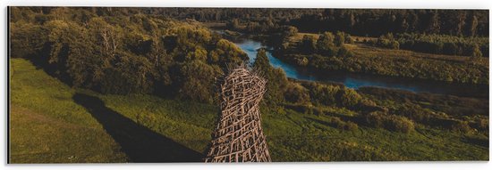 Dibond - Water - Landschap - Bomen - Bossen - Hout - Gras - 60x20 cm Foto op Aluminium (Met Ophangsysteem)