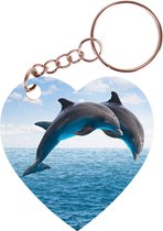 Sleutelhanger hartje 5x5cm - 2 Dolfijnen