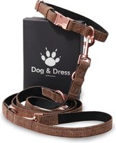 Met riem, verstelbaar, tweed stof, riem van 2 meter met 3 roze ringen en musketonhaak, verhaal voor grote en kleine honden, perfect cadeau, lichtbruin