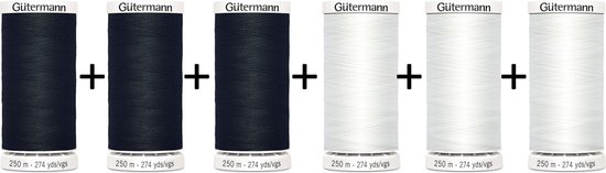 Gütermann Naaigaren Voordeelset - Wit + Zwart - 250m - 6 Klosjes