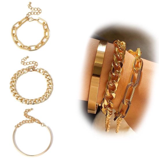 Sorprese armband - Gold AU - armband dames - 3-delig - cadeau - Model H