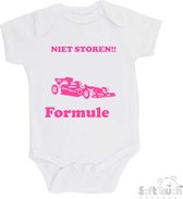 Soft Touch Romper "Niet storen!! Papa en ik kijken Formule 1" Meisjes Katoen Wit/roze Maat 62/68