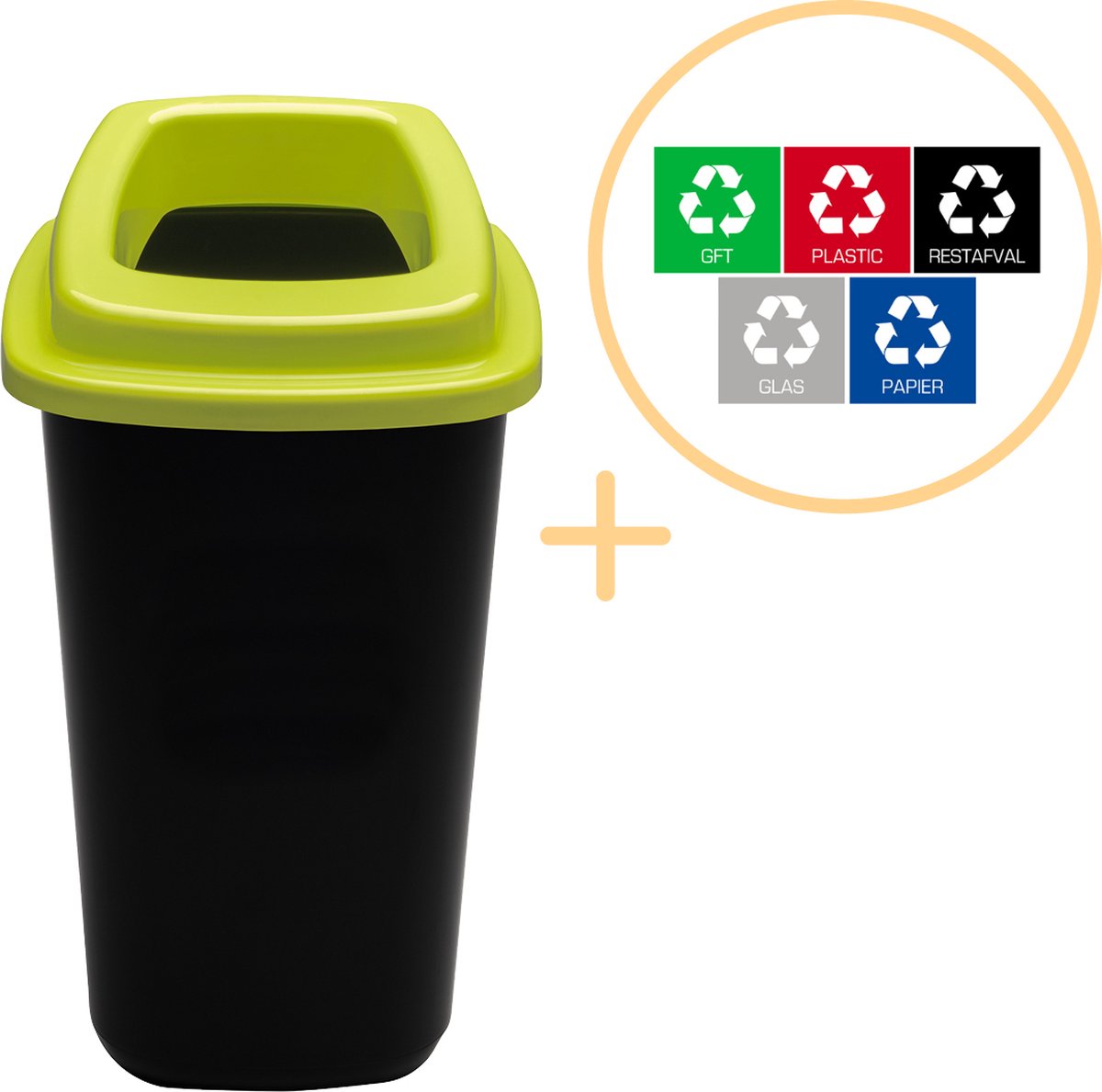Goedkoopste Plafor Sort Bin, Prullenbak voor afvalscheiding - 45L – Zwart/Groen - Inclusief 5-delige Stickerset - Afvalbak voor gemakkelijk Afval Scheiden en Recycling - Afvalemmer - Vuilnisbak voor Huishouden, Keuken en Kantoor - Afvalbakken - Recyclen