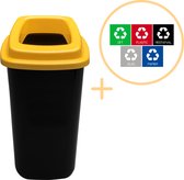 Plafor Sort Bin, Prullenbak voor afvalscheiding - 45L – Zwart/Geel - Inclusief 5-delige Stickerset - Afvalbak voor gemakkelijk Afval Scheiden en Recycling - Afvalemmer - Vuilnisbak voor Huishouden, Keuken en Kantoor - Afvalbakken - Recyclen