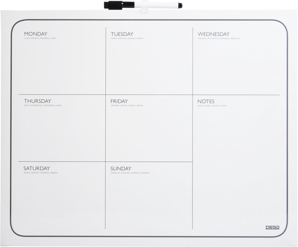 DESQ® Weekplanner 40 x 50 cm - Agenda indeling | Randloos | Whiteboardmarker | Magnetisch | Droog uitwisbaar | Nederlands - Desq