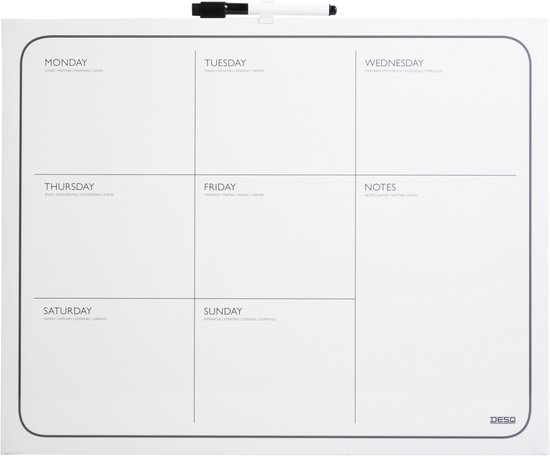 DESQ® Weekplanner 40 x 50 cm - Agenda indeling | Randloos | Whiteboardmarker | Magnetisch | Droog uitwisbaar | Nederlands - Desq