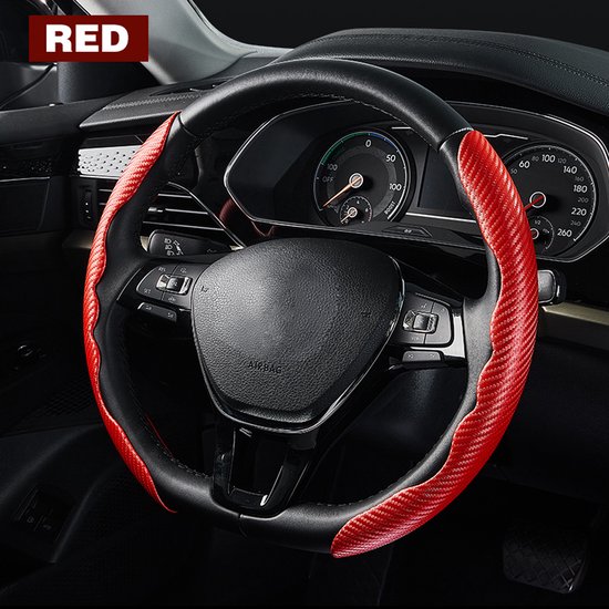 Foto: Universele antislip carbon fiber auto stuurhoes auto interieur rood