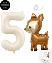 Snoes - Set de ballons Bambi Basis Ballon numéroté XXL Crème Nude 5 - Cerf doux + Ballon numéroté 5 ans - Convient à l'hélium