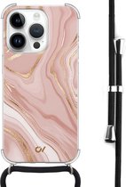 Casevibes - Telefoonhoesje met koord - Geschikt voor Apple iPhone 14 Pro Max - Rose Marble - Roze - Marmer