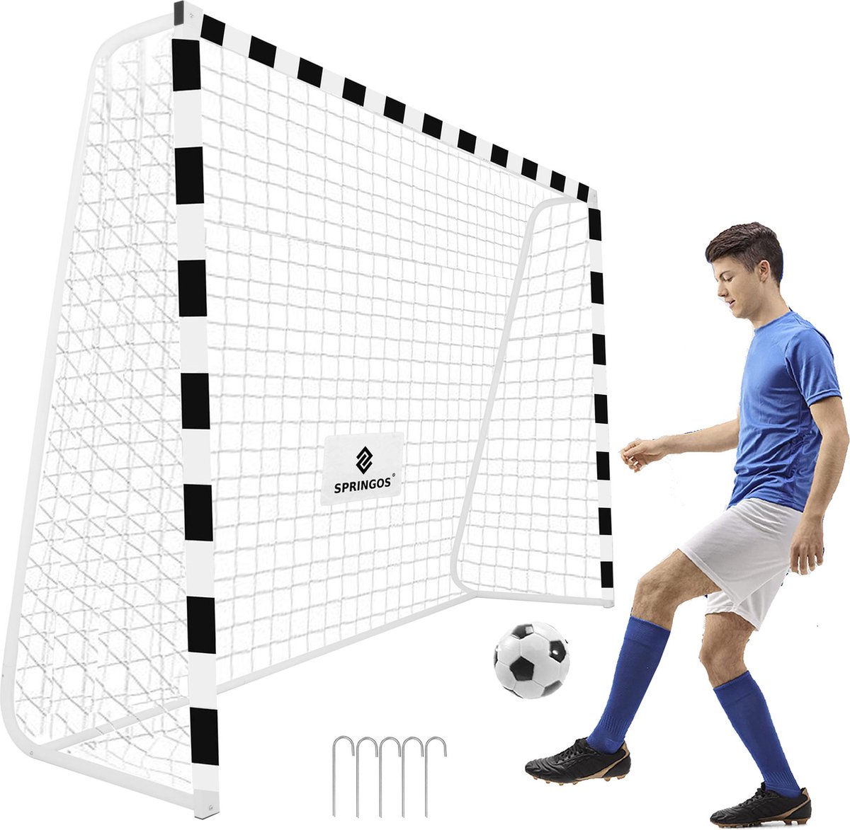 Springos Voetbaldoel | Staal | Voetbal | Trainen | 300 x 200 | Zwart/Wit