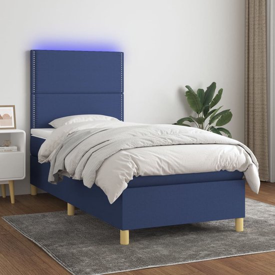 vidaXL-Boxspring-met-matras-en-LED-stof-blauw-100x200-cm