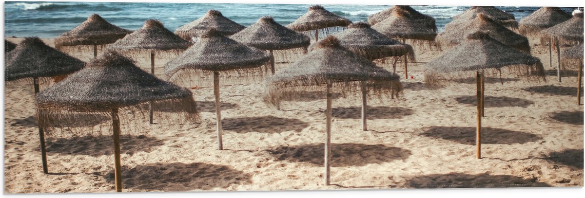 Vlag - Zee - Strand - Zand - Parasols - 90x30 cm Foto op Polyester Vlag