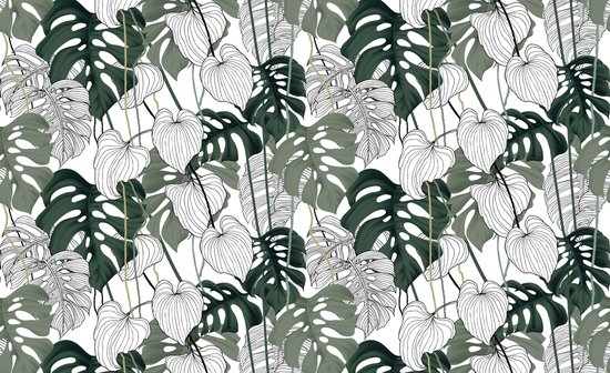 Fotobehang Monstera Bladeren - Vliesbehang - 450 x 300 cm