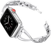 Elegante metalen band met diamantjes - Zilver - Geschikt voor Apple Watch 38mm - 40mm - 41mm - Girl Bling slanke metaal RVS dames armband - Voor iWatch Series 9/8/7/6/SE/5/4/3/2/1 kleine modellen