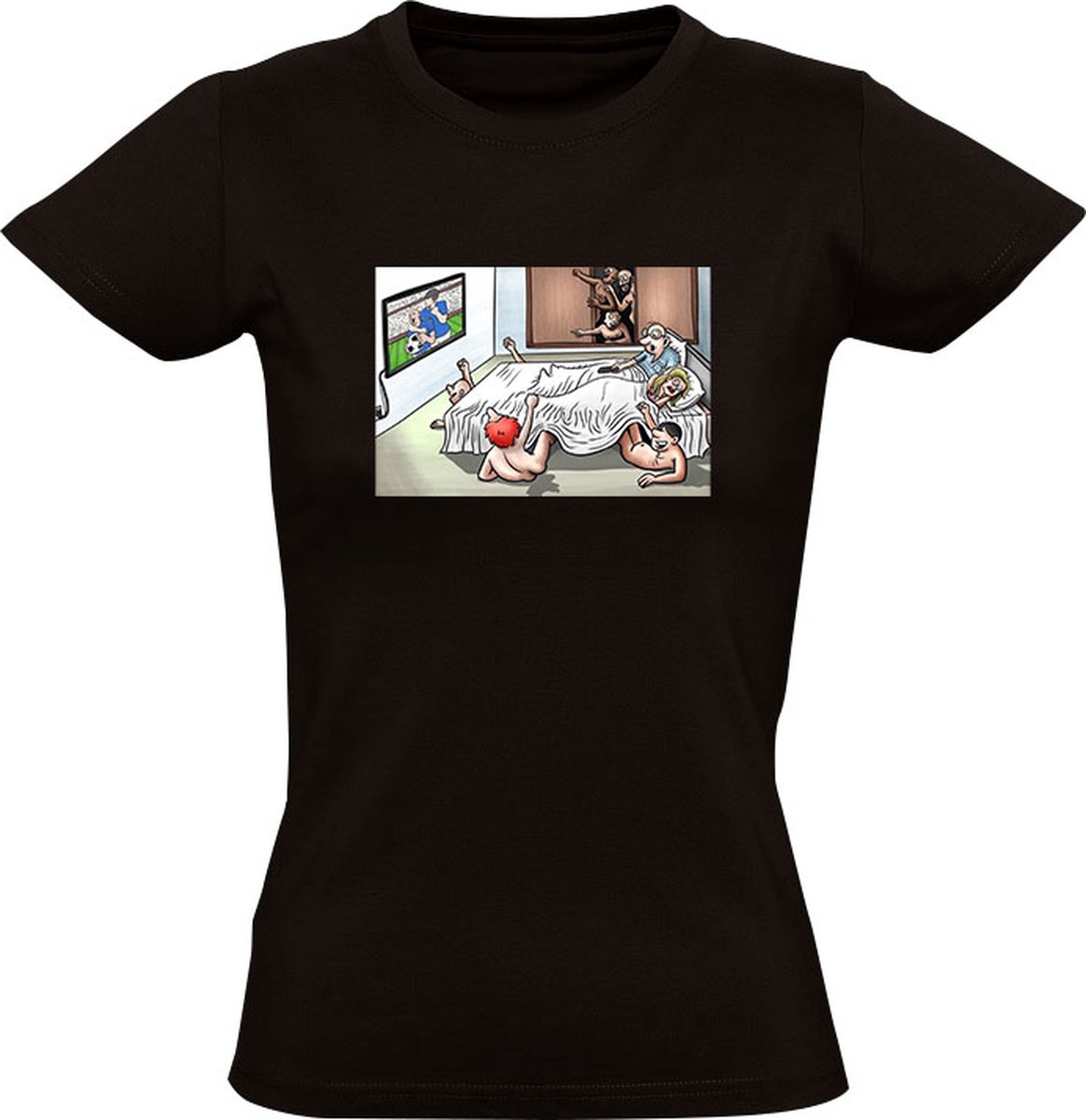 Vrouw gaat vreemd terwijl ze voetbal kijkt Dames T-shirt - Slaapkamer - Fans - Goal - Juichen - Feest - Supporters - Fans - Ultras