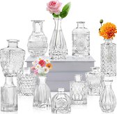 Glazen knopvaas set van 12.Kleine vazen ​​voor bloemen, duidelijke knopvazen ​​in bulk, voor centerpieces, mini vintage vaas voor bruiloft Home Table Decor